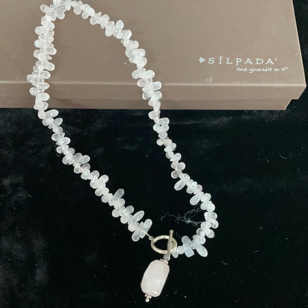 Silpada Pink Quartz Necklace with Drop